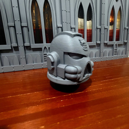 Retribution Wardens G:7 Helmet PLA 3D printed paint brush holder with four openings for miniature painting brushes and hobby tools.