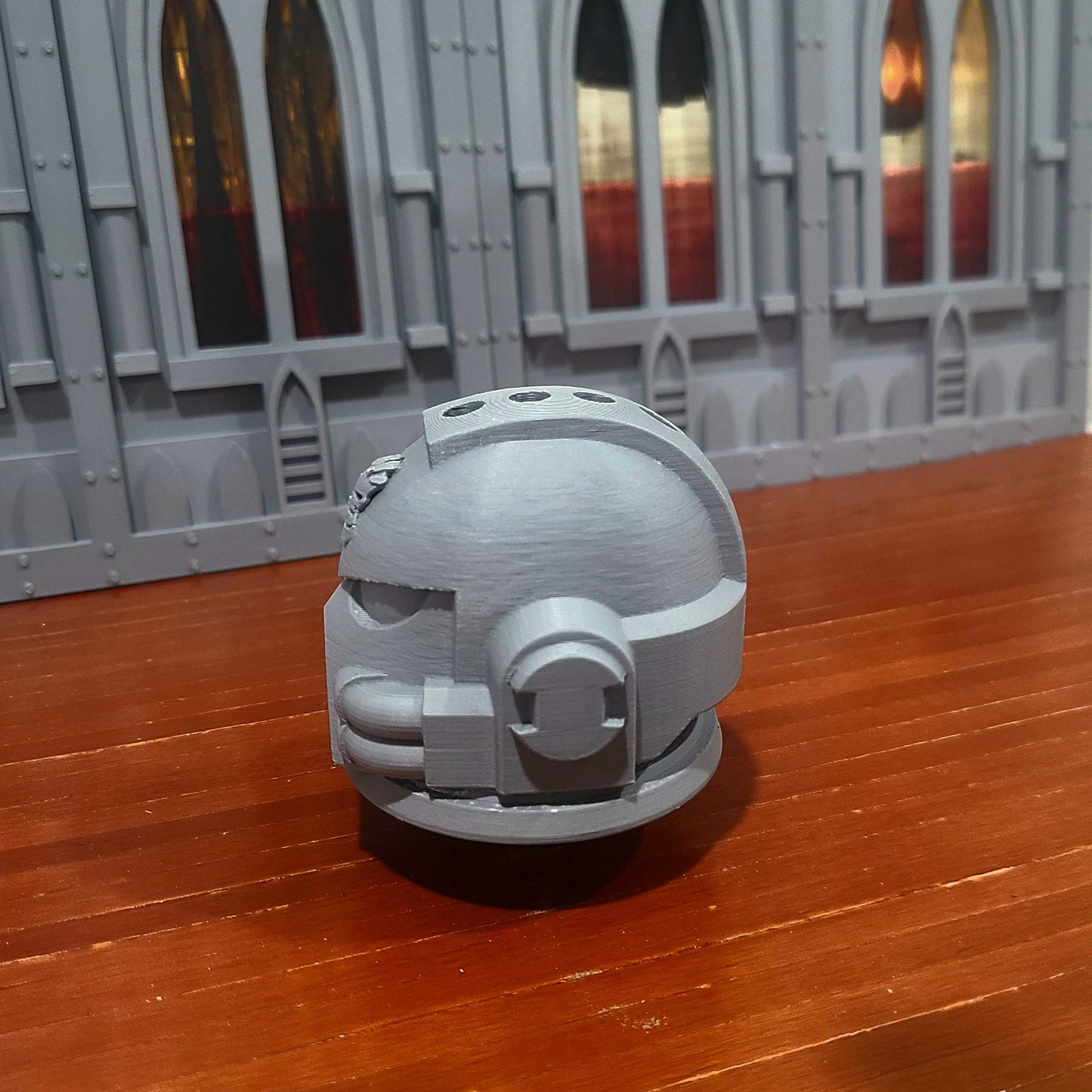 Retribution Wardens G:7 Helmet PLA 3D printed paint brush holder with four openings for miniature painting brushes and hobby tools.