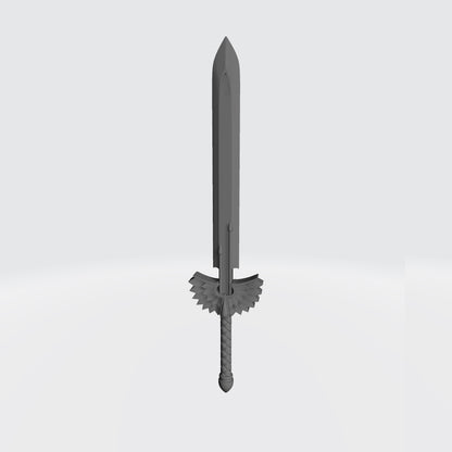 Custom resin Sanguis Legion energy sword with winged blood drop emblem compatible with McFarlane Toys 7-inch 1:12 scale armored action figures.