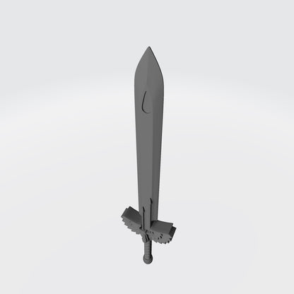 Custom resin Sanguis Legion energy sword with winged blood drop emblem compatible with McFarlane Toys 7-inch 1:12 scale armored action figures.