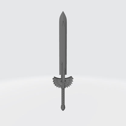 Custom resin Sanguis Legion energy sword with winged blood drop emblem compatible with McFarlane Toys 7-inch 1:12 scale armored action figures.
