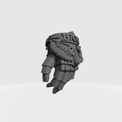 Sanguis Warrior Order Power Fist Left Hand resin upgrade for McFarlane Toys 7-inch armored action figures by Fantasy World Games.