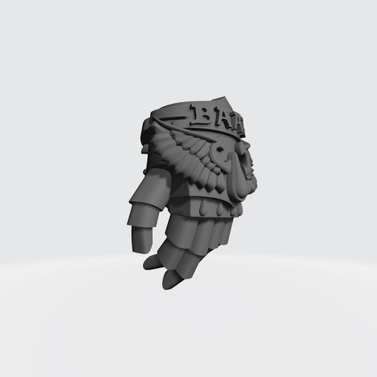 Sanguis Warrior Order Power Fist Left Hand resin upgrade for McFarlane Toys 7-inch armored action figures by Fantasy World Games.