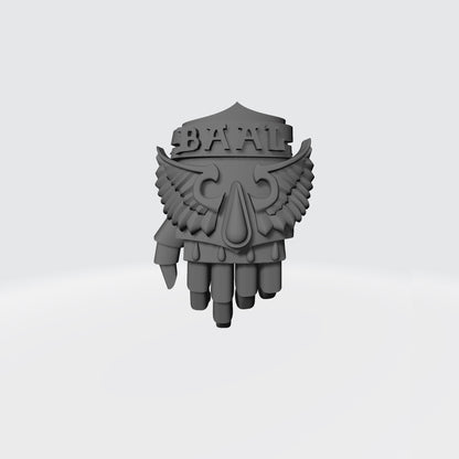 Sanguis Warrior Order Power Fist Left Hand resin upgrade for McFarlane Toys 7-inch armored action figures by Fantasy World Games.