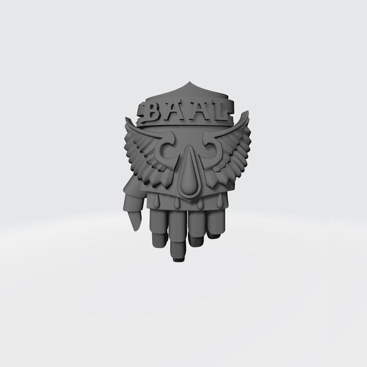 Sanguis Warrior Order Power Fist Left Hand resin upgrade for McFarlane Toys 7-inch armored action figures by Fantasy World Games.