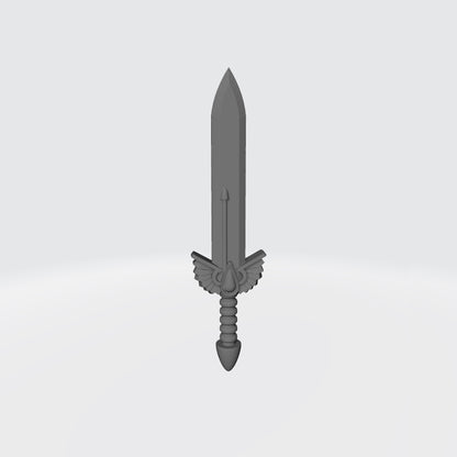 Custom resin Sanguis Warrior Order Power Gladius with Winged Blood Drop compatible with McFarlane Toys 7-inch armored action figures.