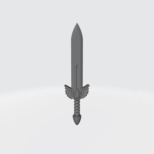 Custom resin Sanguis Warrior Order Power Gladius with Winged Blood Drop compatible with McFarlane Toys 7-inch armored action figures.