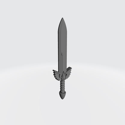 Custom resin Sanguis Warrior Order Power Gladius with Winged Blood Drop compatible with McFarlane Toys 7-inch armored action figures.