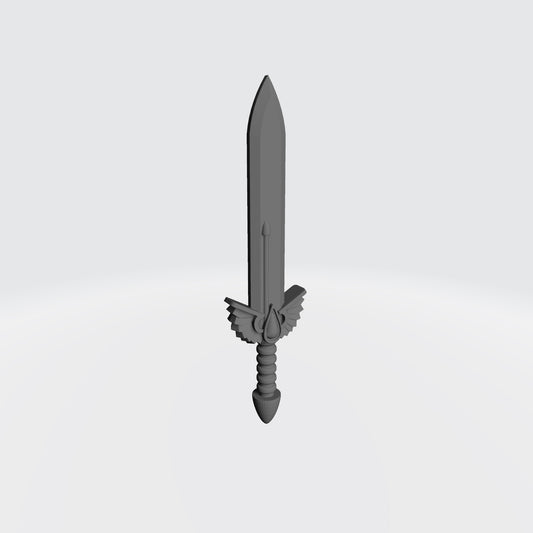 Custom resin Sanguis Warrior Order Power Gladius with Winged Blood Drop compatible with McFarlane Toys 7-inch armored action figures.