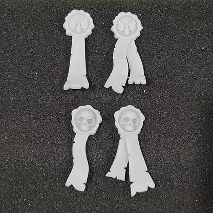Sanguis Warrior Order Purity Seals and Prayer Parchments resin accessory set for McFarlane Toys 7-inch armored action figures by Fantasy World Games.