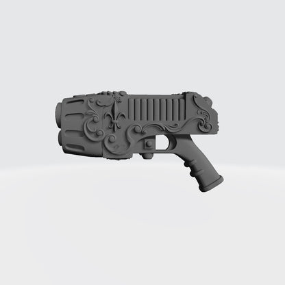Sisters of Valor Warrior Order Artisan Pattern Energy Pistol with Fleur emblem custom resin weapon compatible with McFarlane Toys 1:12 scale figures