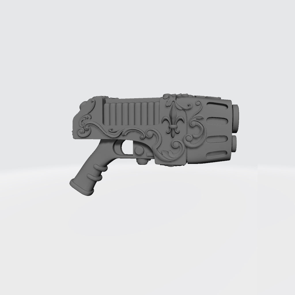 Sisters of Valor Warrior Order Artisan Pattern Energy Pistol with Fleur emblem custom resin weapon compatible with McFarlane Toys 1:12 scale figures