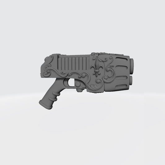 Sisters of Valor Warrior Order Artisan Pattern Energy Pistol with Fleur emblem custom resin weapon compatible with McFarlane Toys 1:12 scale figures