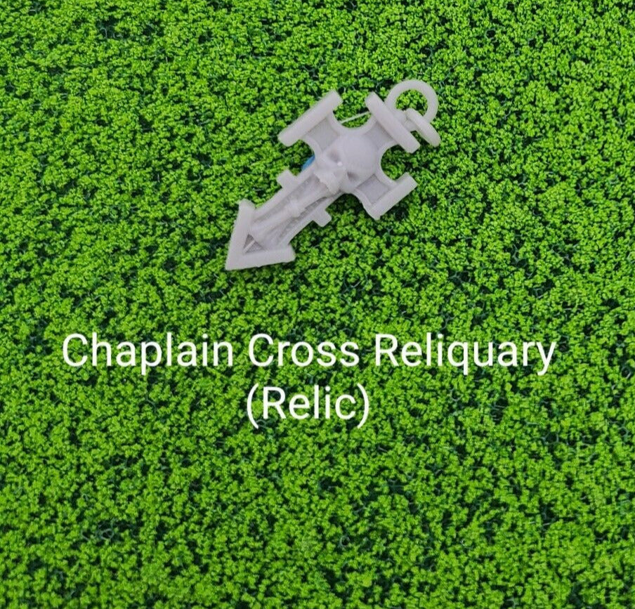 Talisman Cross Reliquary Belt Relic custom resin accessory compatible with McFarlane Toys 1:12 scale armored action figures featuring a gothic cross ornament and belt connector hook.