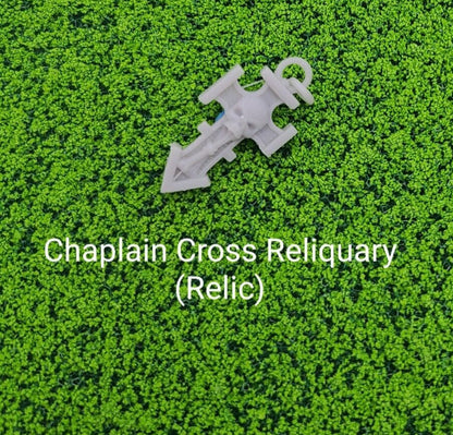 Talisman Cross Reliquary Belt Relic custom resin accessory compatible with McFarlane Toys 1:12 scale armored action figures featuring a gothic cross ornament and belt connector hook.