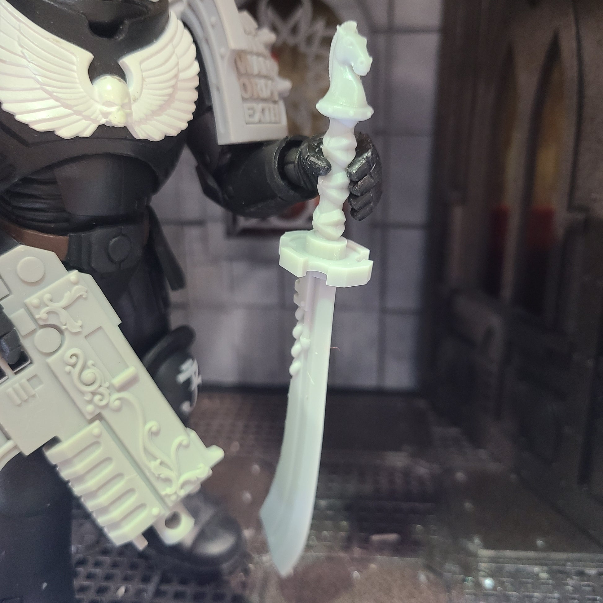 Tempest Warrior Order Energy Sword Falchion with Horse Pommel compatible with McFarlane Toys 7-inch armored action figures custom resin weapon