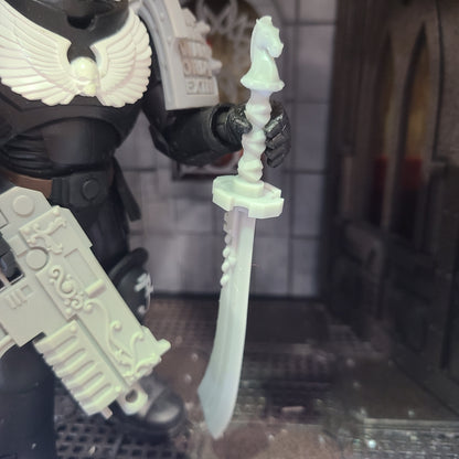 Tempest Warrior Order Energy Sword Falchion with Horse Pommel compatible with McFarlane Toys 7-inch armored action figures custom resin weapon