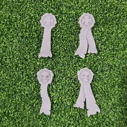 Templar Knights Warrior Order Purity Seals and Prayer Parchments resin accessory set for McFarlane Toys 7-inch armored action figures by Fantasy World Games.