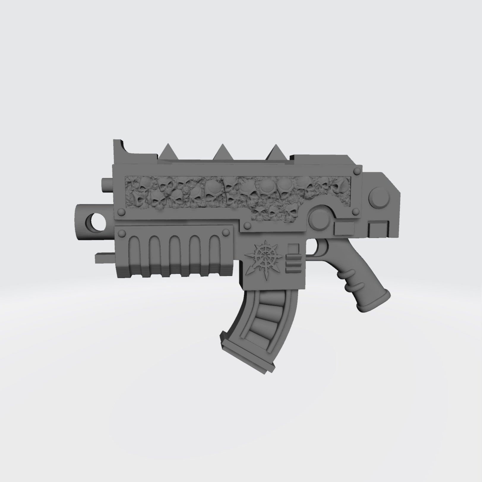Traitor Warrior Order combat rifle with skull inlay and curved magazine compatible with McFarlane Toys 7-inch armored action figures