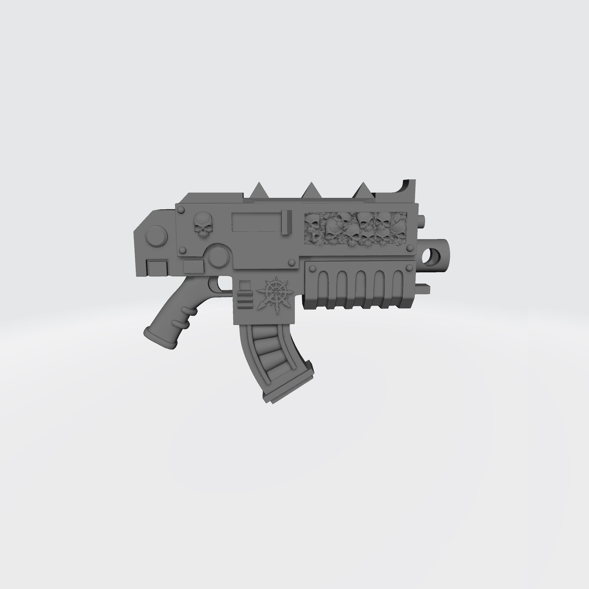 Traitor Warrior Order combat rifle with skull inlay and curved magazine compatible with McFarlane Toys 7-inch armored action figures