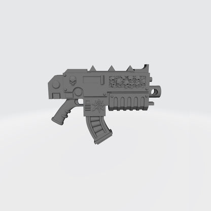 Traitor Warrior Order combat rifle with skull inlay and curved magazine compatible with McFarlane Toys 7-inch armored action figures