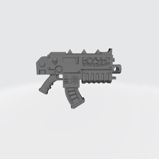 Traitor Warrior Order combat rifle with skull inlay and curved magazine compatible with McFarlane Toys 7-inch armored action figures