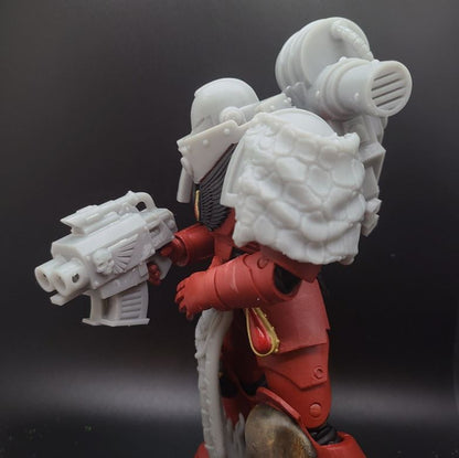 Twin Barrel Battle Pistol V1 custom resin ranged weapon compatible with McFarlane Toys 1:12 scale armored action figures featuring a detailed dual-barrel sci-fi design for collectors, painters, and customizers.