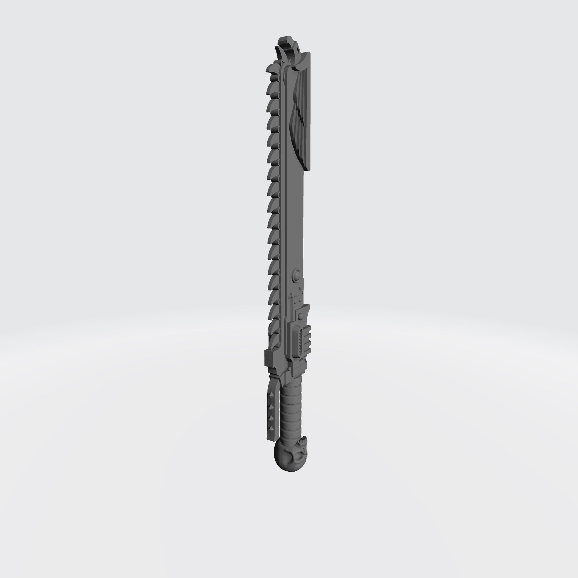 Custom resin Ultra Warrior Order chainsword with skull pommel compatible with McFarlane Toys 7-inch 1:12 scale armored action figures.