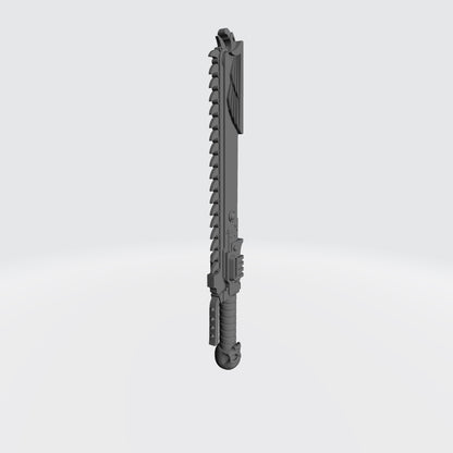 Custom resin Ultra Warrior Order chainsword with skull pommel compatible with McFarlane Toys 7-inch 1:12 scale armored action figures.