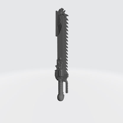 Custom resin Ultra Warrior Order chainsword with skull pommel compatible with McFarlane Toys 7-inch 1:12 scale armored action figures.