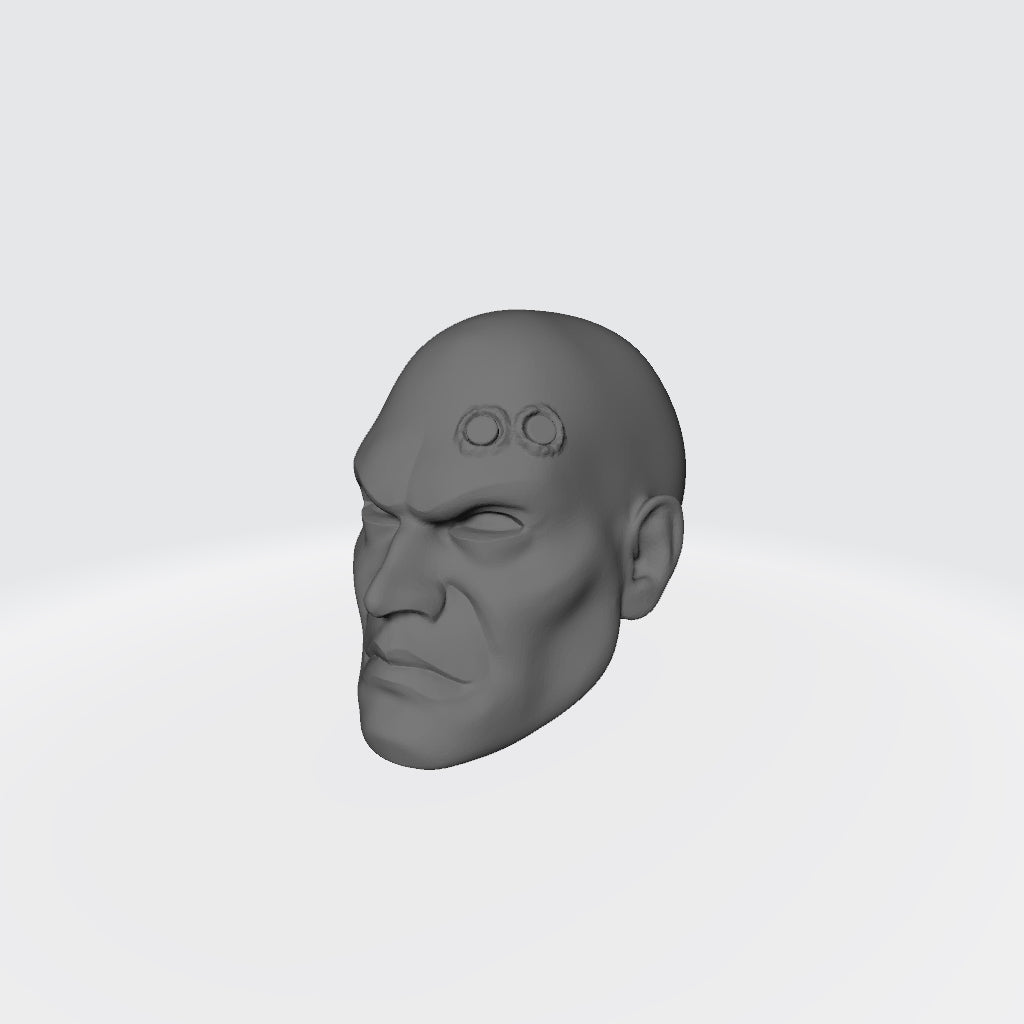 Veteran Sergeant Bald Head with Two Service Studs custom resin head sculpt compatible with McFarlane Toys 7-inch armored action figures.
