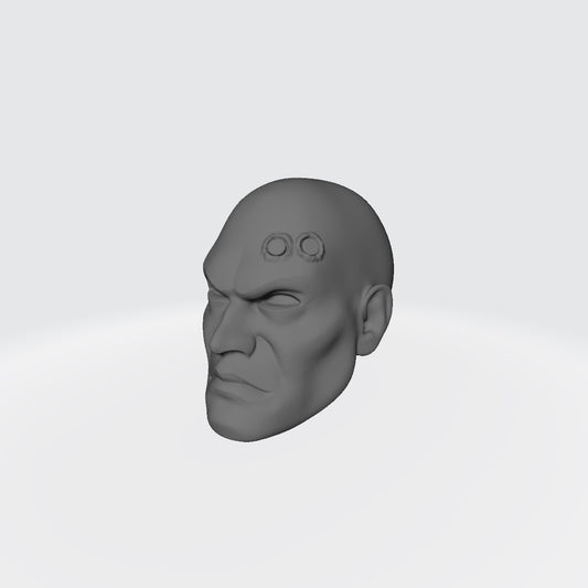 Veteran Sergeant Bald Head with Two Service Studs custom resin head sculpt compatible with McFarlane Toys 7-inch armored action figures.