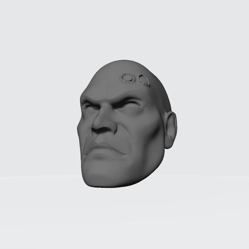 Veteran Sergeant Bald Head with Two Service Studs custom resin head sculpt compatible with McFarlane Toys 7-inch armored action figures.