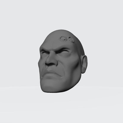 Veteran Sergeant Bald Head with Two Service Studs custom resin head sculpt compatible with McFarlane Toys 7-inch armored action figures.