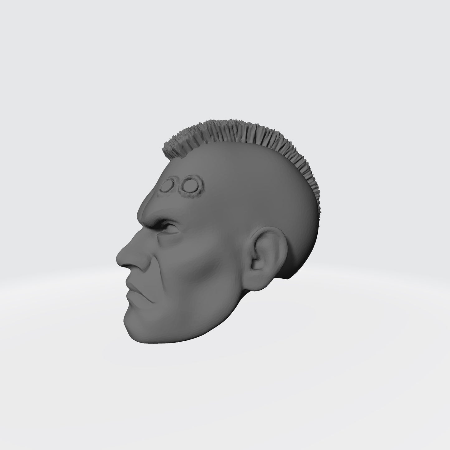 Veteran Sergeant Head with Mohawk and Two Service Studs Over Left Eye custom resin head sculpt compatible with McFarlane Toys 7-inch armored action figures.