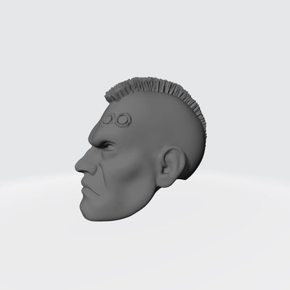 Veteran Sergeant Head with Mohawk and Two Service Studs Over Left Eye custom resin head sculpt compatible with McFarlane Toys 7-inch armored action figures.