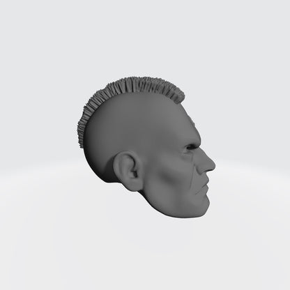 Veteran Sergeant Head with Mohawk and Two Service Studs Over Left Eye custom resin head sculpt compatible with McFarlane Toys 7-inch armored action figures.