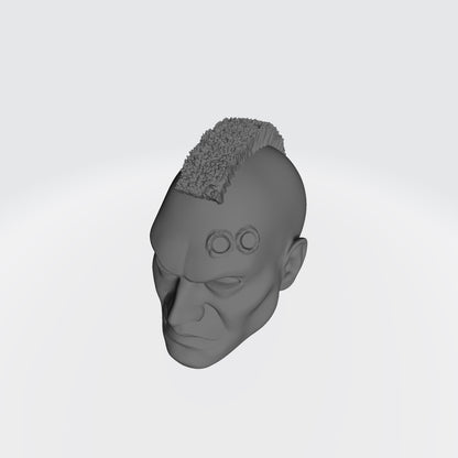 Veteran Sergeant Head with Mohawk and Two Service Studs Over Left Eye custom resin head sculpt compatible with McFarlane Toys 7-inch armored action figures.