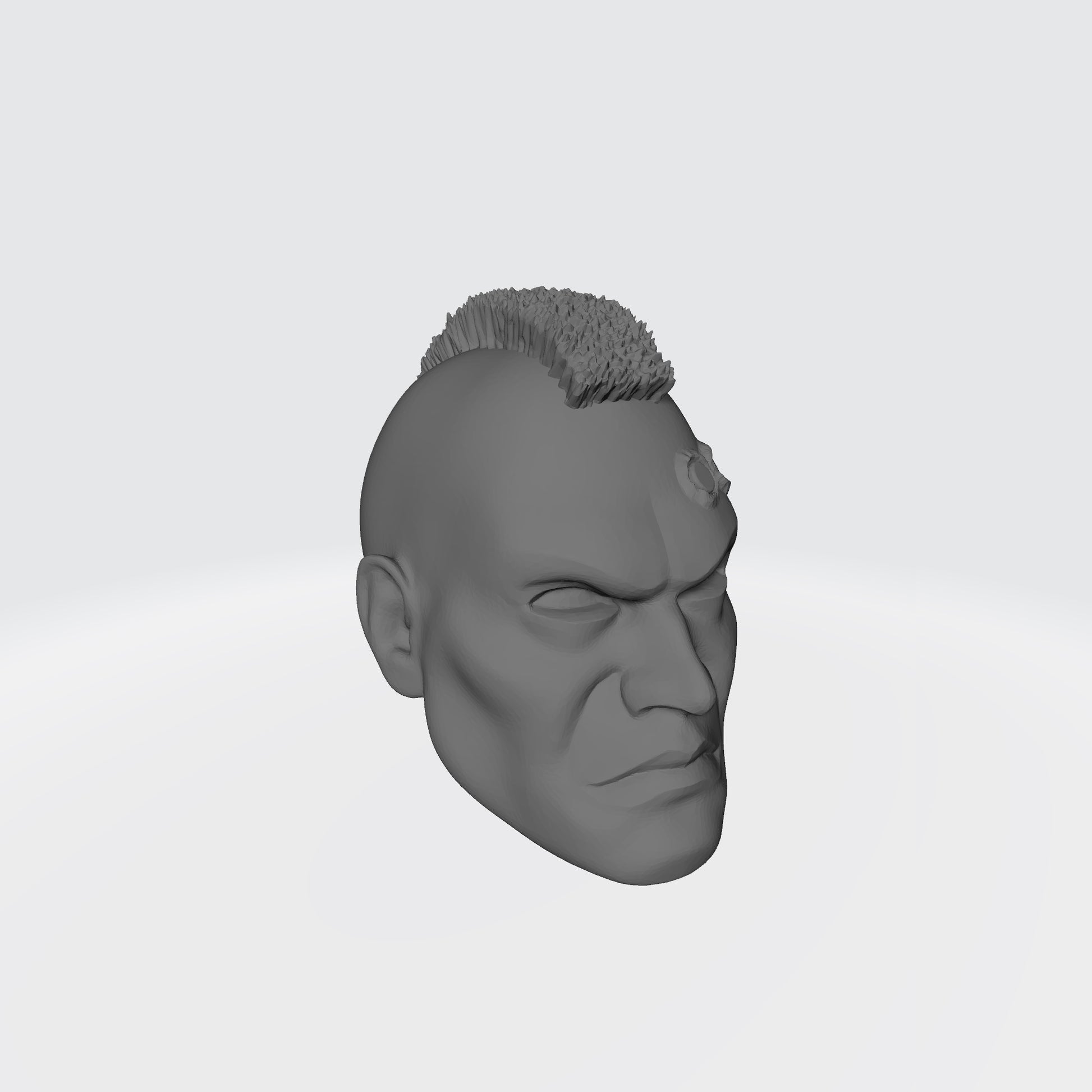 Veteran Sergeant Head with Mohawk and Two Service Studs Over Left Eye custom resin head sculpt compatible with McFarlane Toys 7-inch armored action figures.
