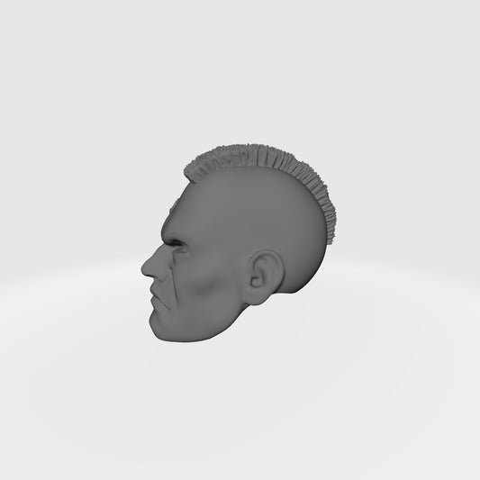 Veteran Sergeant Head SM001 with Mohawk and Two Service Studs Over Right Eye custom resin head sculpt compatible with McFarlane Toys 7-inch armored action figures.