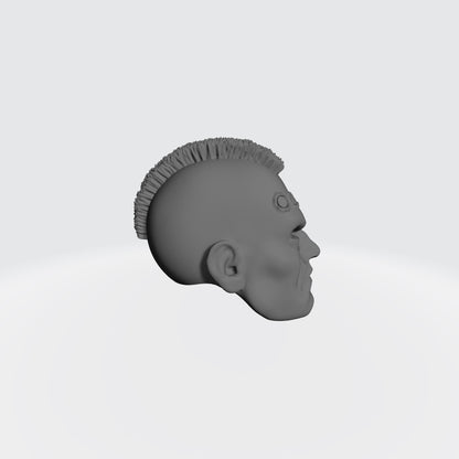 Veteran Sergeant Head SM001 with Mohawk and Two Service Studs Over Right Eye custom resin head sculpt compatible with McFarlane Toys 7-inch armored action figures.