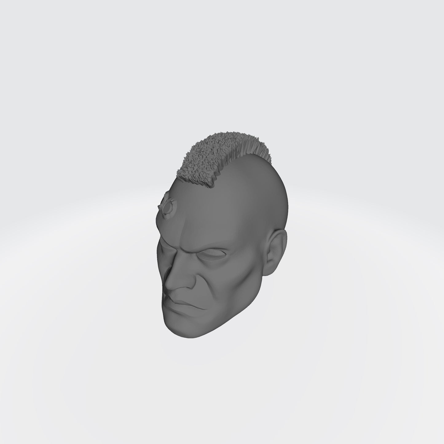 Veteran Sergeant Head SM001 with Mohawk and Two Service Studs Over Right Eye custom resin head sculpt compatible with McFarlane Toys 7-inch armored action figures.