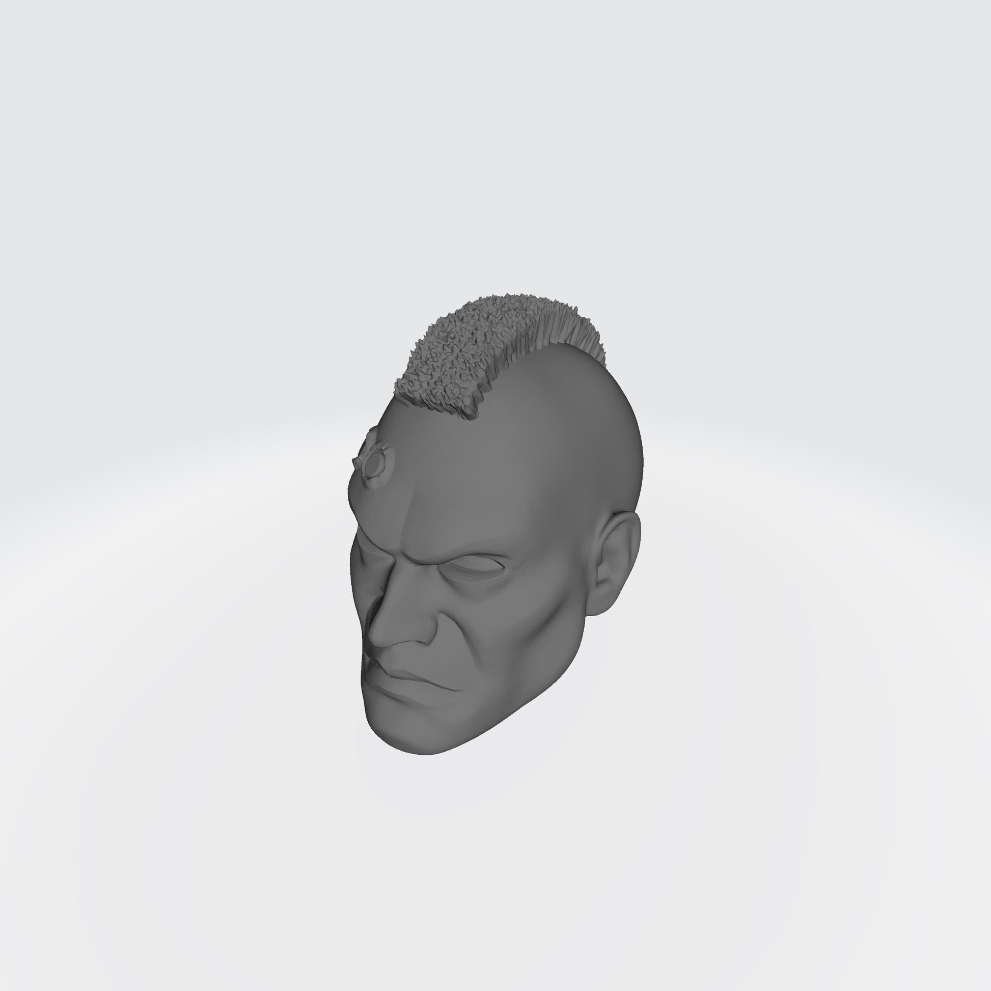 Veteran Sergeant Head SM001 with Mohawk and Two Service Studs Over Right Eye custom resin head sculpt compatible with McFarlane Toys 7-inch armored action figures.