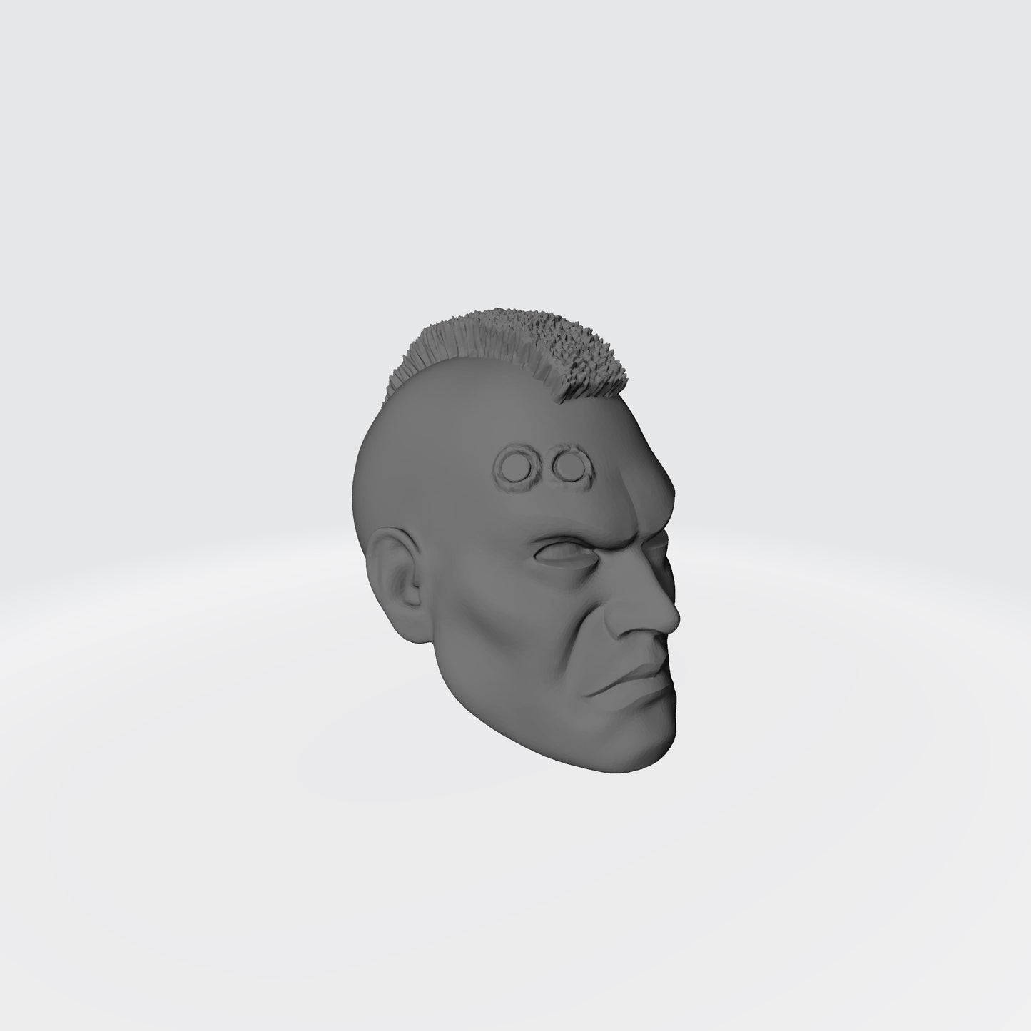 Veteran Sergeant Head SM001 with Mohawk and Two Service Studs Over Right Eye custom resin head sculpt compatible with McFarlane Toys 7-inch armored action figures.