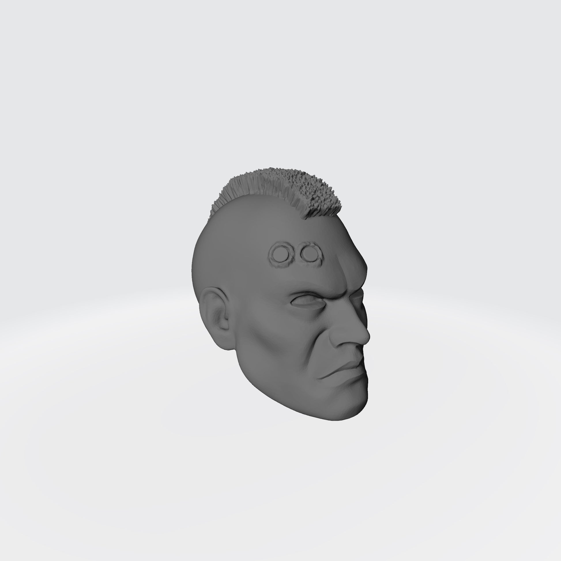 Veteran Sergeant Head SM001 with Mohawk and Two Service Studs Over Right Eye custom resin head sculpt compatible with McFarlane Toys 7-inch armored action figures.