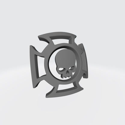 Custom resin veteran shoulder pad iconography compatible with McFarlane Toys 7-inch 1:12 scale armored action figures.