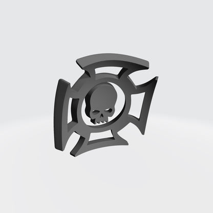 Custom resin veteran shoulder pad iconography compatible with McFarlane Toys 7-inch 1:12 scale armored action figures.