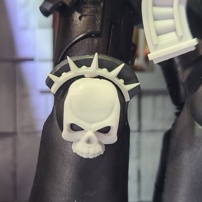 Veteran Skull with Iron Halo Knee Pad Armor Decal Set compatible with McFarlane Toys 7-inch armored action figures custom resin insignia