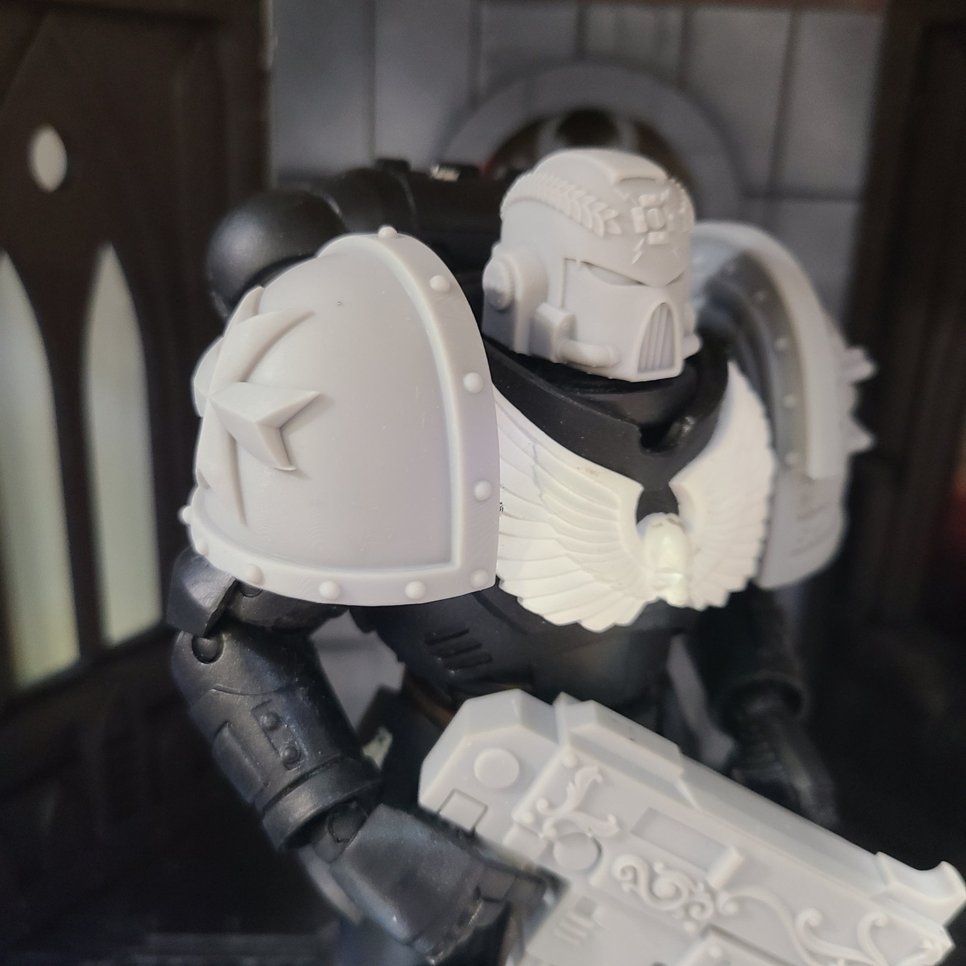 Veteran Warrior Type 7 Helmet with Cross and Laurels compatible with McFarlane Toys 1:12 scale armored action figures