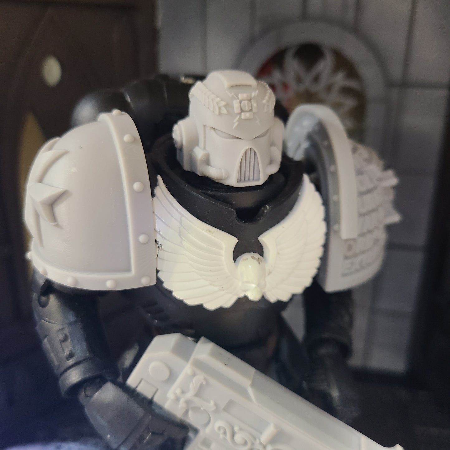 Veteran Warrior Type 7 Helmet with Cross and Laurels compatible with McFarlane Toys 1:12 scale armored action figures